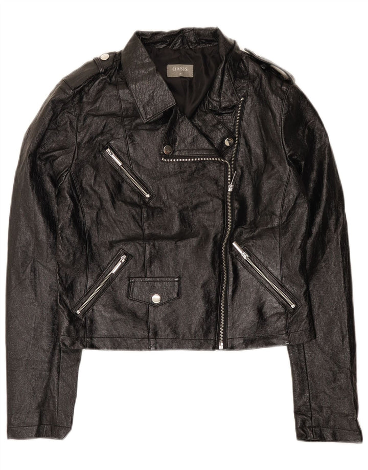 Oasis Chaqueta Motera Corta de Piel Sintética para Mujer UK 40 Mediana Poliuretano Negro