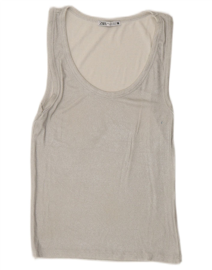 Zara Mujer Chaleco Top UK 8 Small Plata