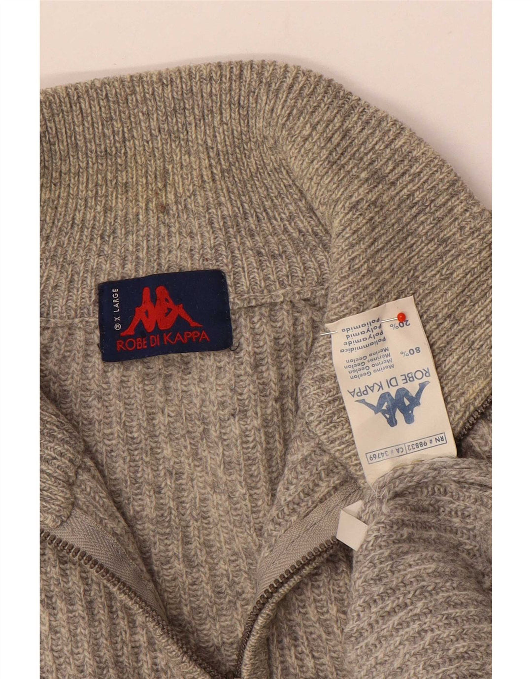 Kappa Hombre Zip Neck Jumper Sweater XL Gris Lana