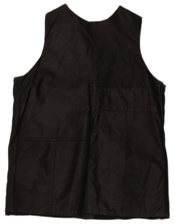 Vintage mujer cuero Gilet Reino Unido 14 Medio Negro