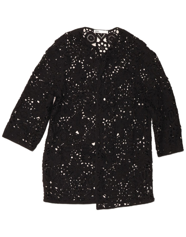 Zara Suéter tipo cárdigan largo extragrande para mujer UK 6 XS Negro Floral