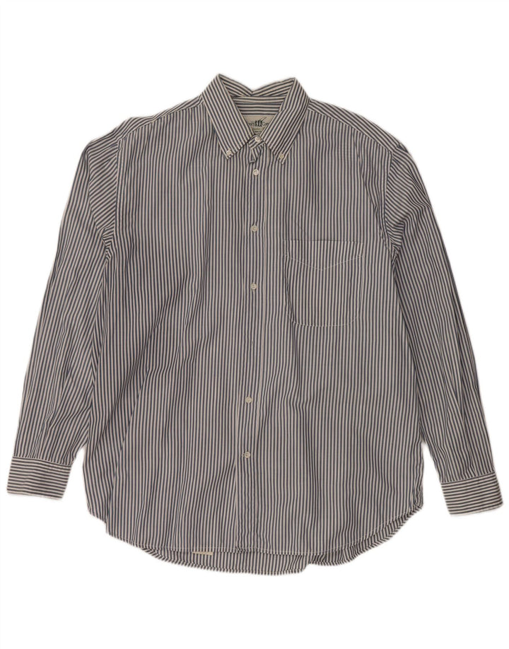 HENRY COTTONS Camisa para hombre Talla 43 XL Algodón azul marino a rayas