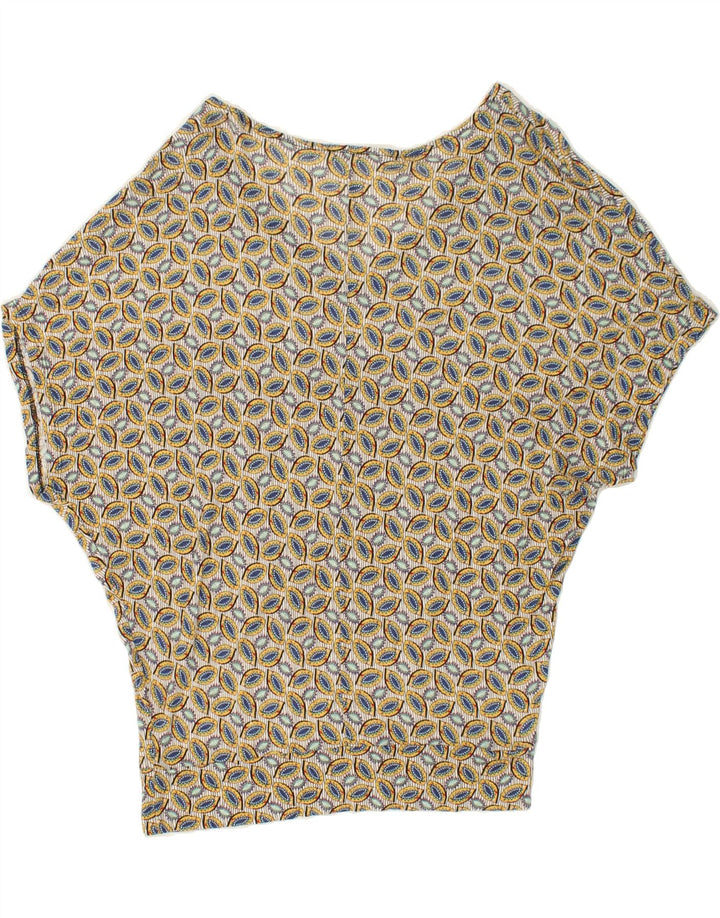 BENETTON Womens Abstract Pattern Batwing Blouse Top UK 10 Small Yellow Vintage Benetton and Second-Hand Benetton from Messina Hembry 