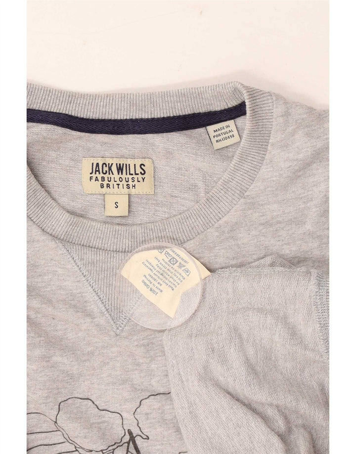Jack Wills Hombre Sudadera Gráfica Jersey Pequeño Algodón Gris