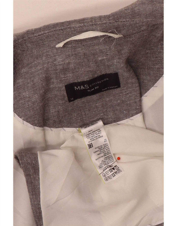 Marks & Spencer Chaqueta Blazer Slim Fit con 1 botón para Mujer UK 46 Grande Gris
