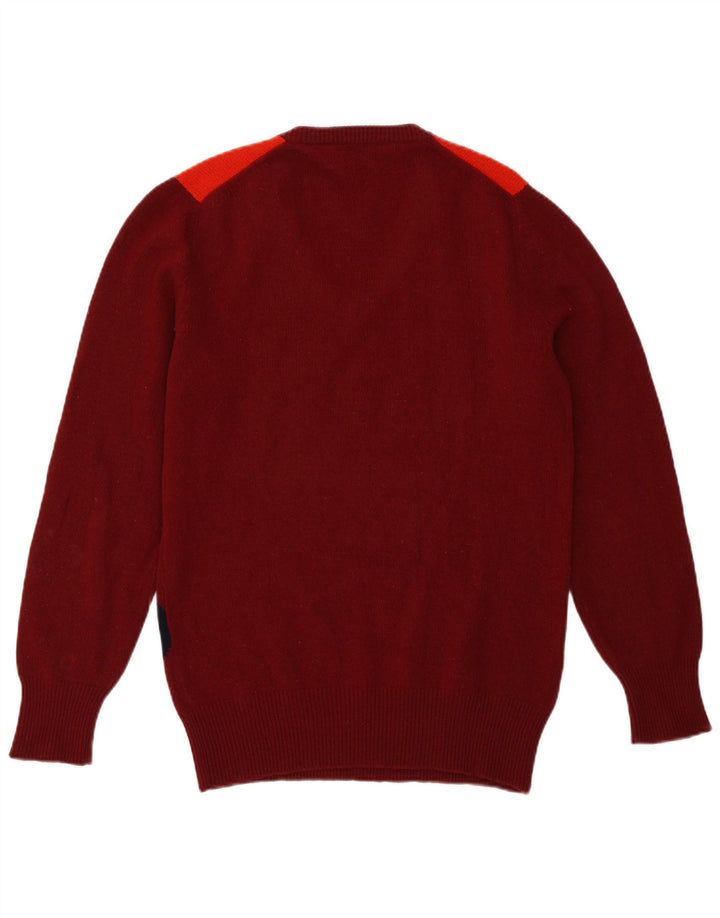 Vintage hombres V-cuello jumper suéter medio borgoña Argyle/Diamond Lambswool