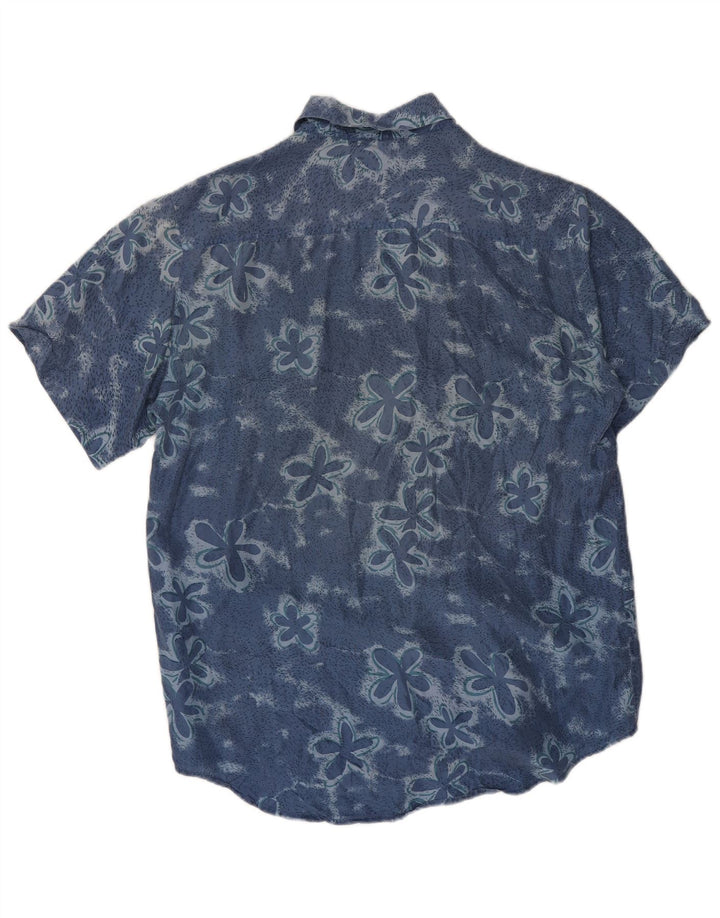 James Dillon Camisa de manga corta para hombre Seda floral azul pequeña