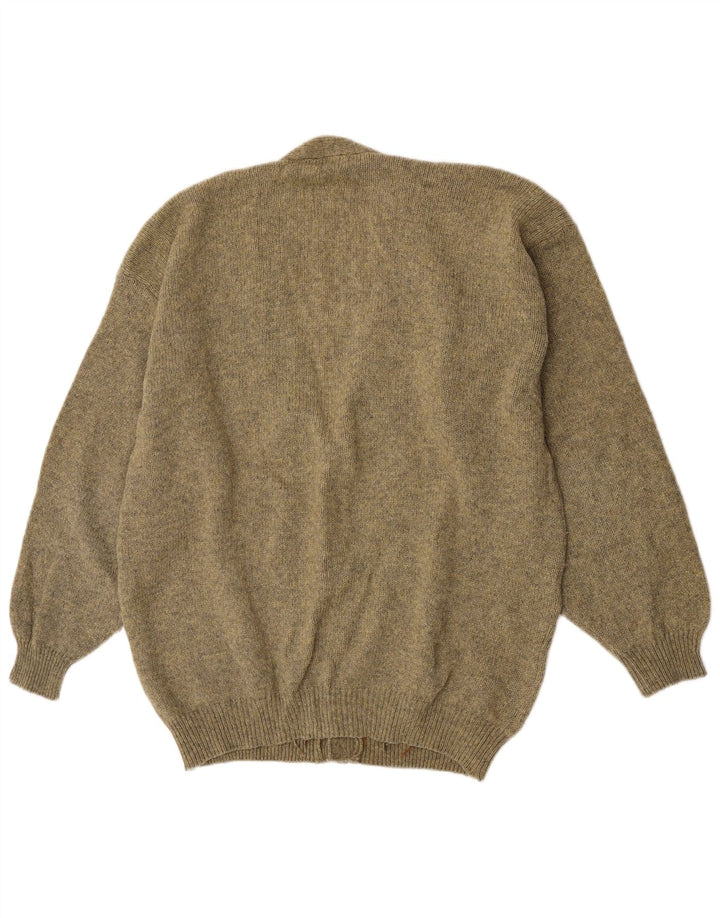 Vintage hombres Cardigan suéter XL Khaki Argyle/Diamond Wool