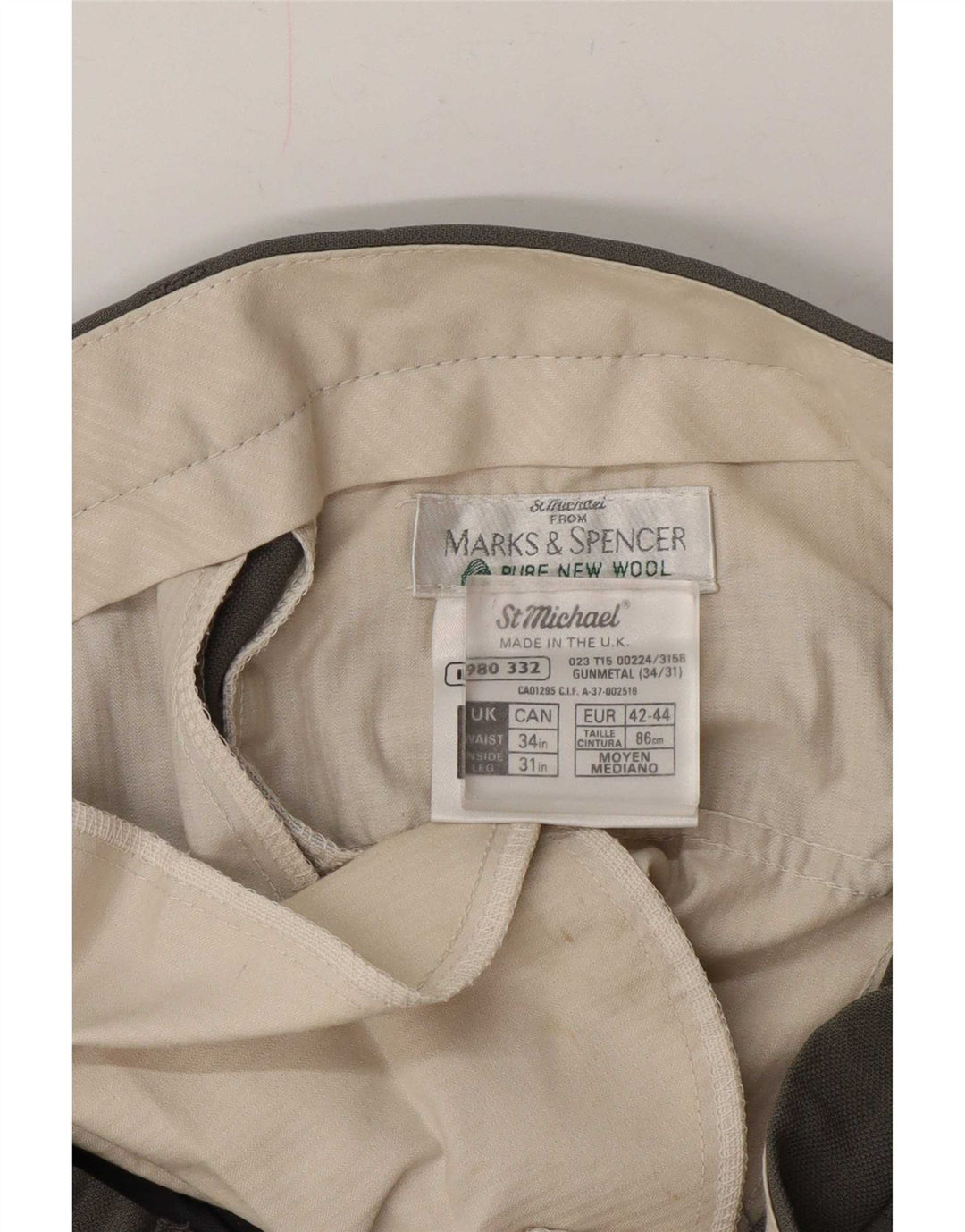 Marks & Spencer Pantalón de traje con pinzas St. Michael para hombre W34 L31 Lana gris