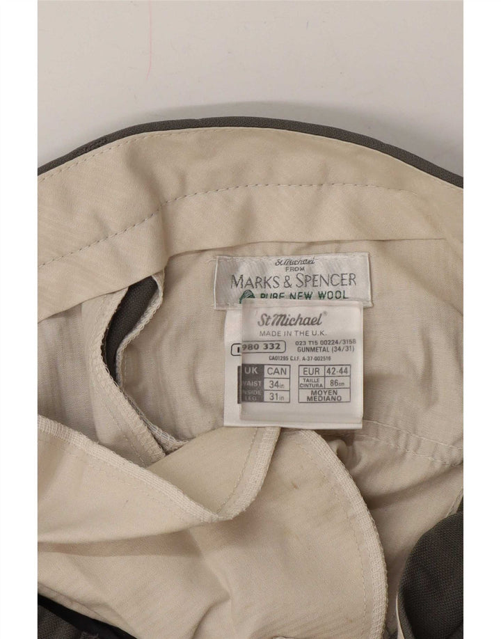 Marks & Spencer Pantalón de traje con pinzas St. Michael para hombre W34 L31 Lana gris
