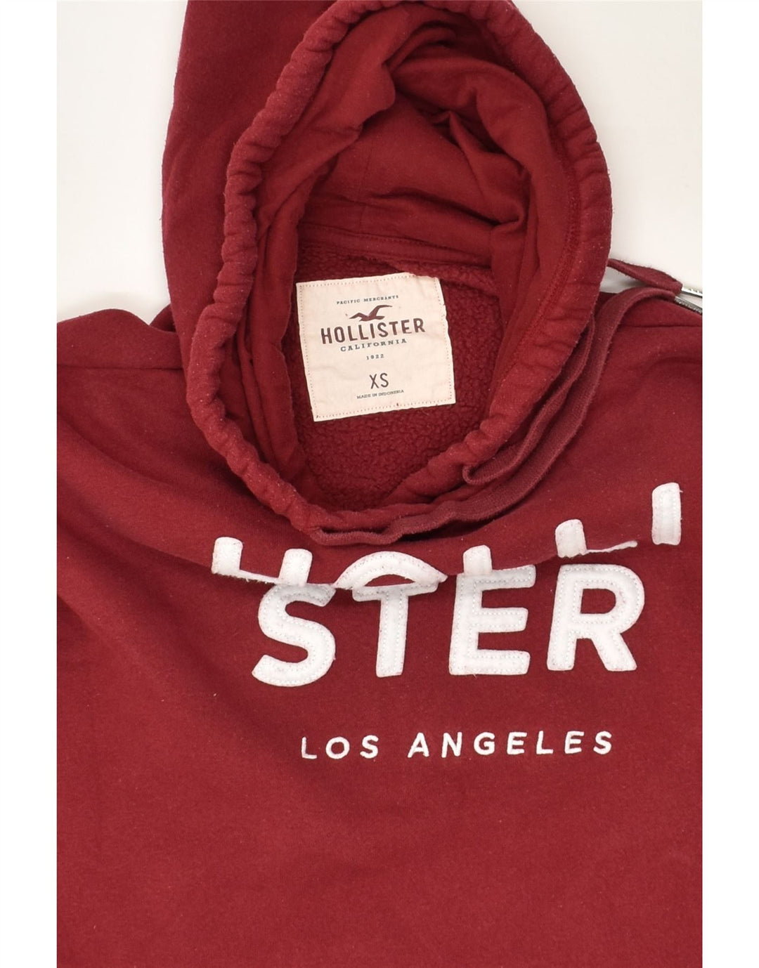HOLLISTER Mens Graphic Hoodie Jumper XS Burgundy Cotton | Vintage Hollister | Thrift | Second-Hand Hollister | Used Clothing | Messina Hembry 