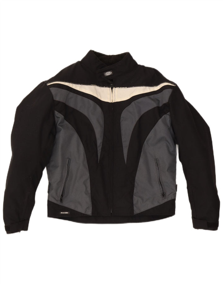 Vintage Mens Racer Chaqueta Reino Unido 36 Pequeño Negro Colorblock Poliamida