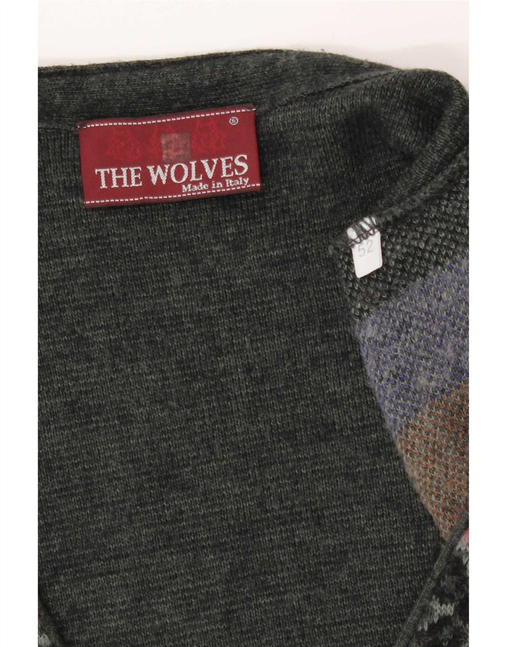 Chaleco de punto vintage para hombre IT 52 Patchwork caqui grande