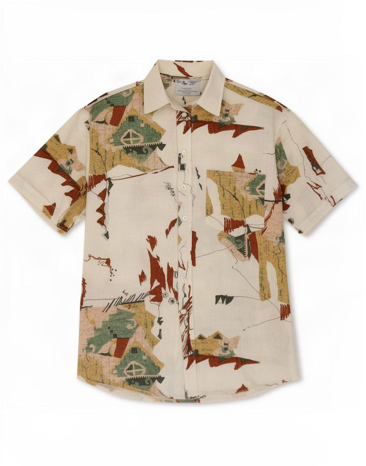 Angelo Litrico Camisa con estampado abstracto para hombre, talla 41/42, grande, blanco roto
