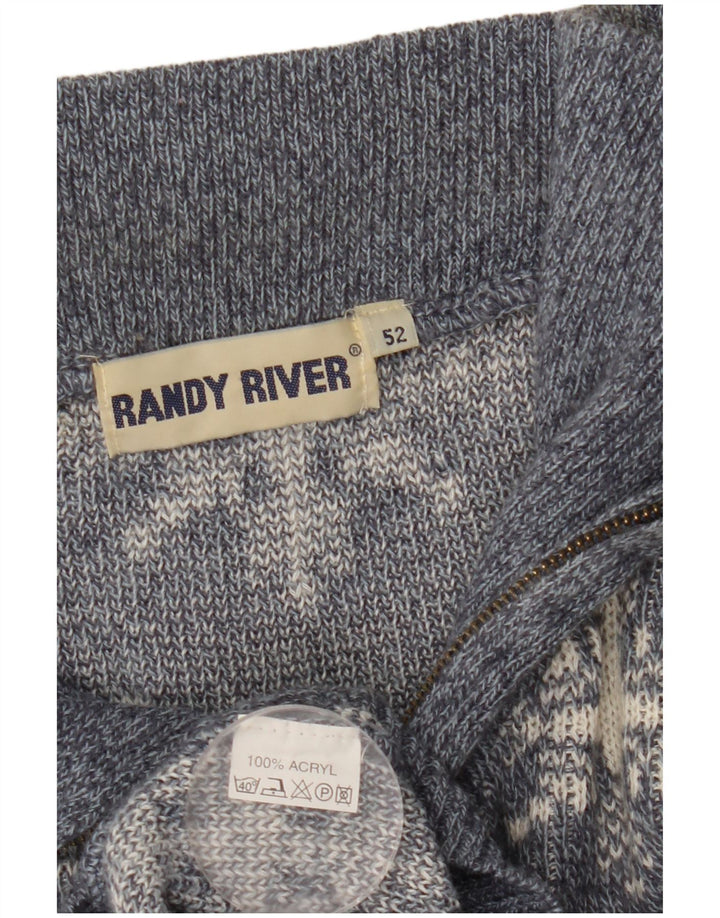 Randy River Suéter tipo jersey con cuello y cremallera para hombre IT 52 Large Grey Geométrico