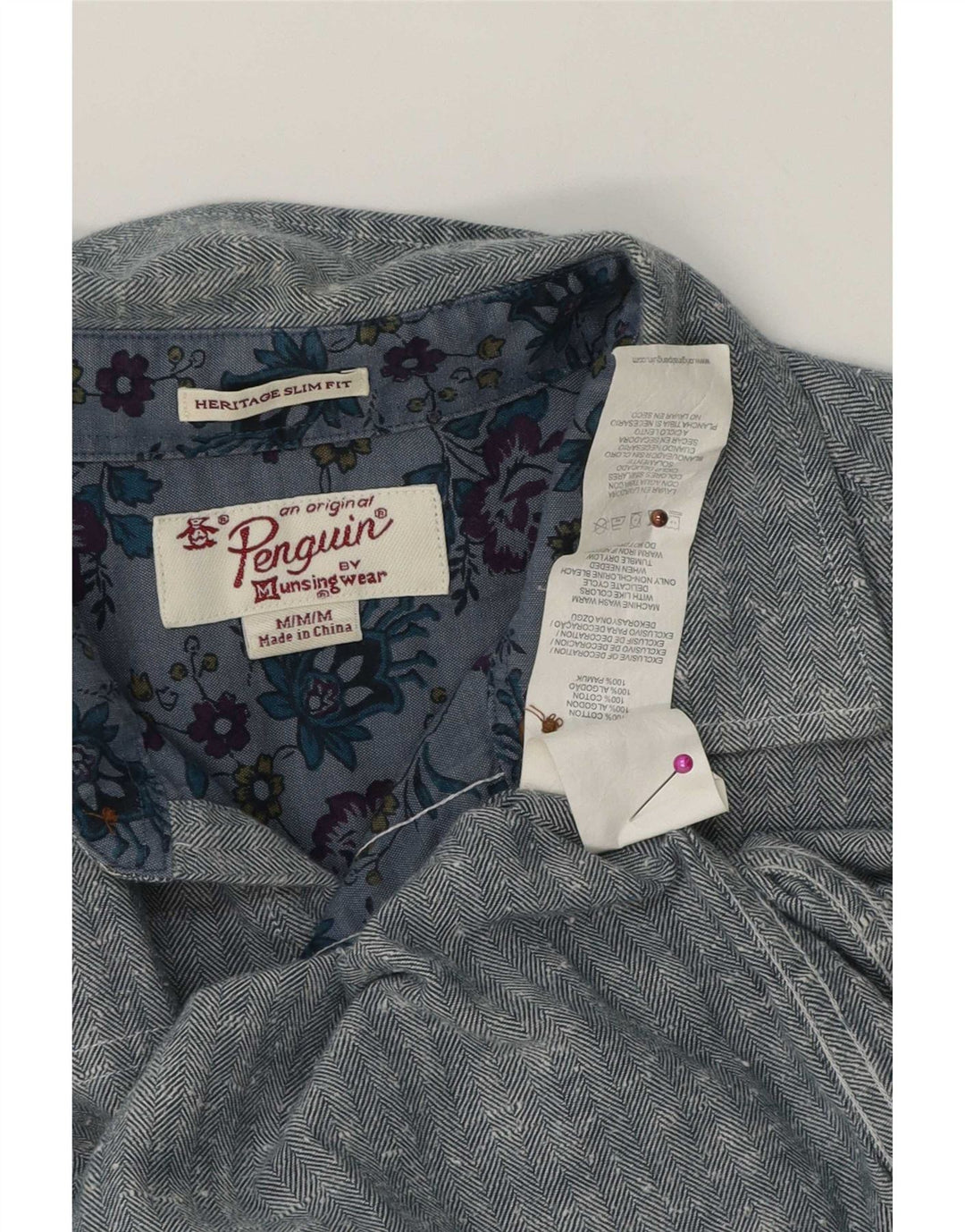 Camisa Heritage Slim Fit De Algodón En Espiga Azul Medio De Penguin Hombre