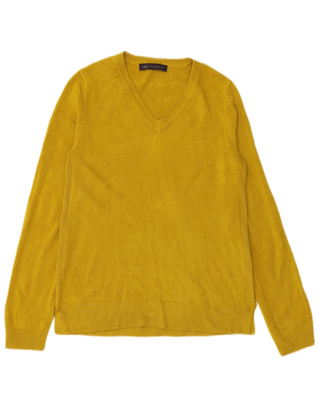 MARKS & SPENCER Womens V-Neck Jumper Sweater UK 12 Medium Yellow Acrylic