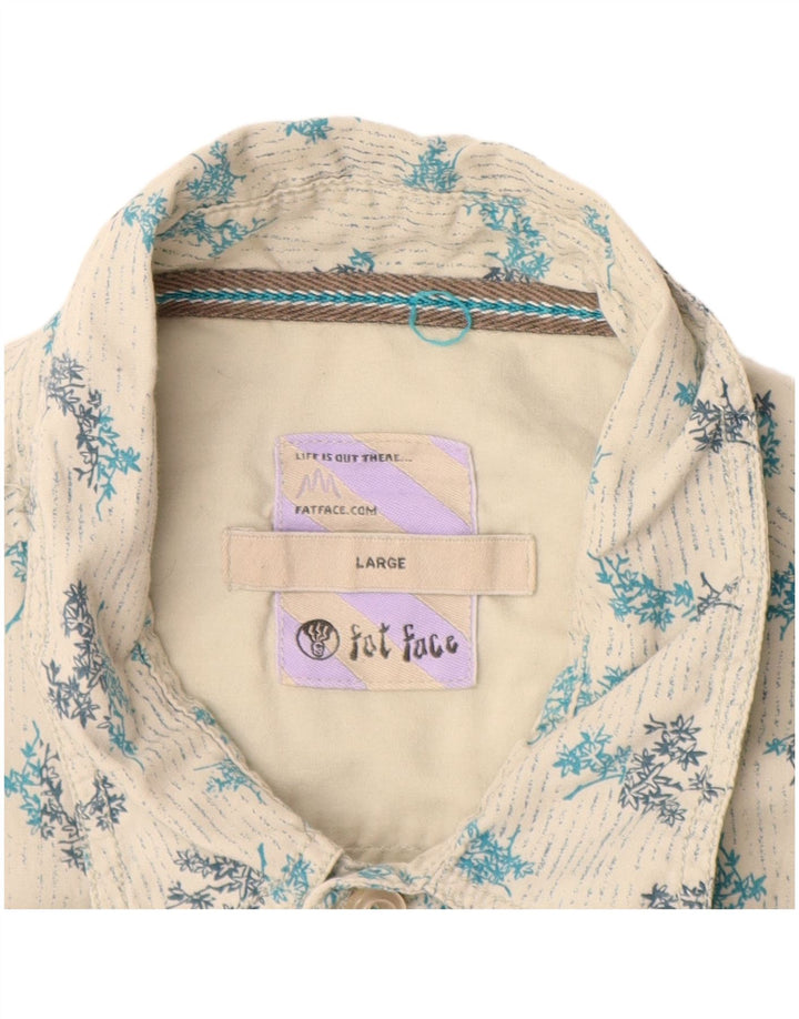 FAT FACE Camisa de manga corta para hombre de algodón floral blanco grande