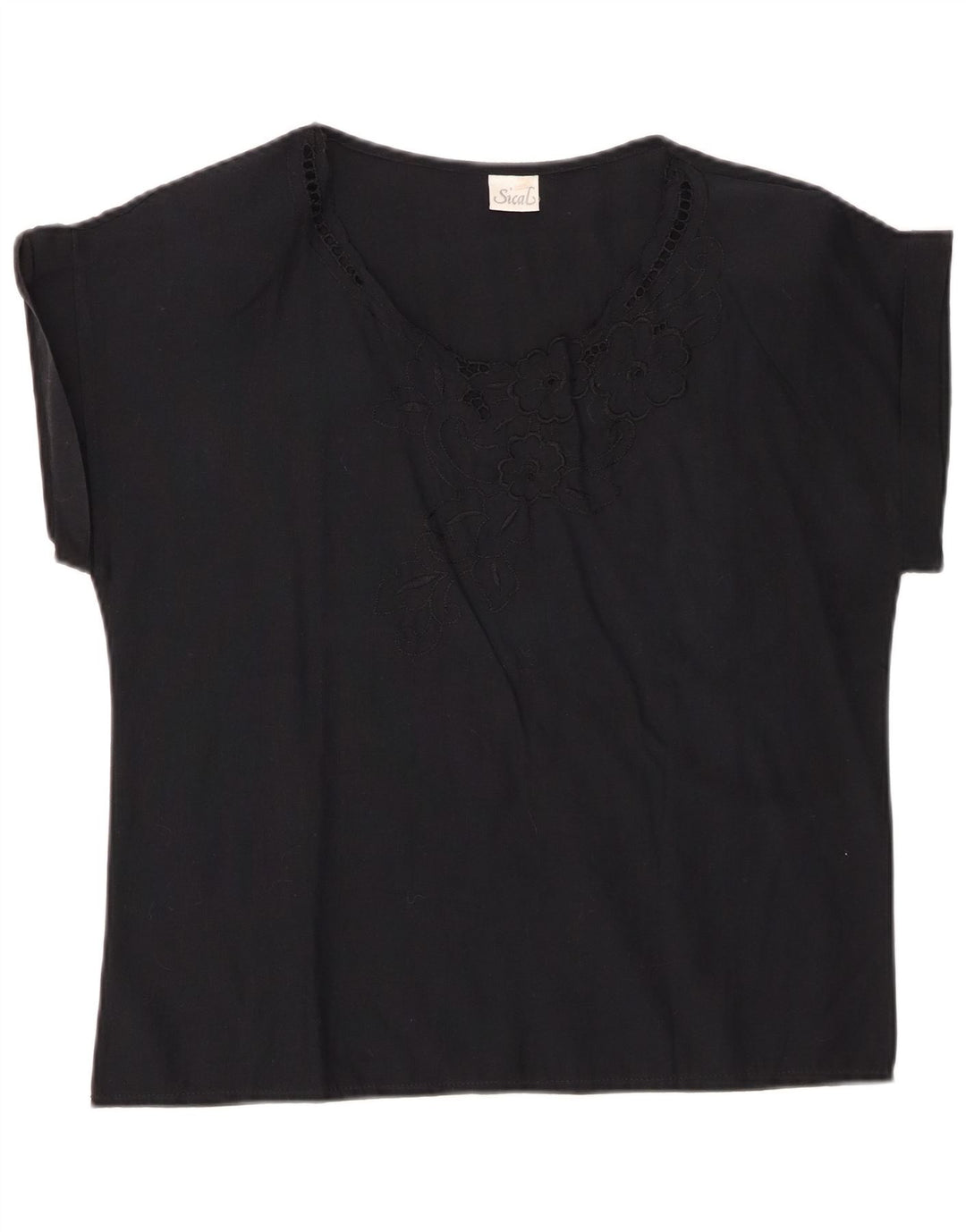 VINTAGE Blusa de Mujer Top IT 44 Algodón Floral Negro Medio