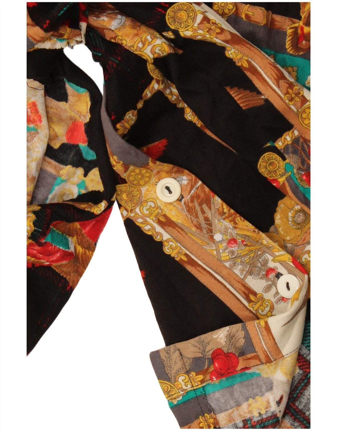 Blusa camisera vintage con estampado abstracto para mujer UK 46 Large Black