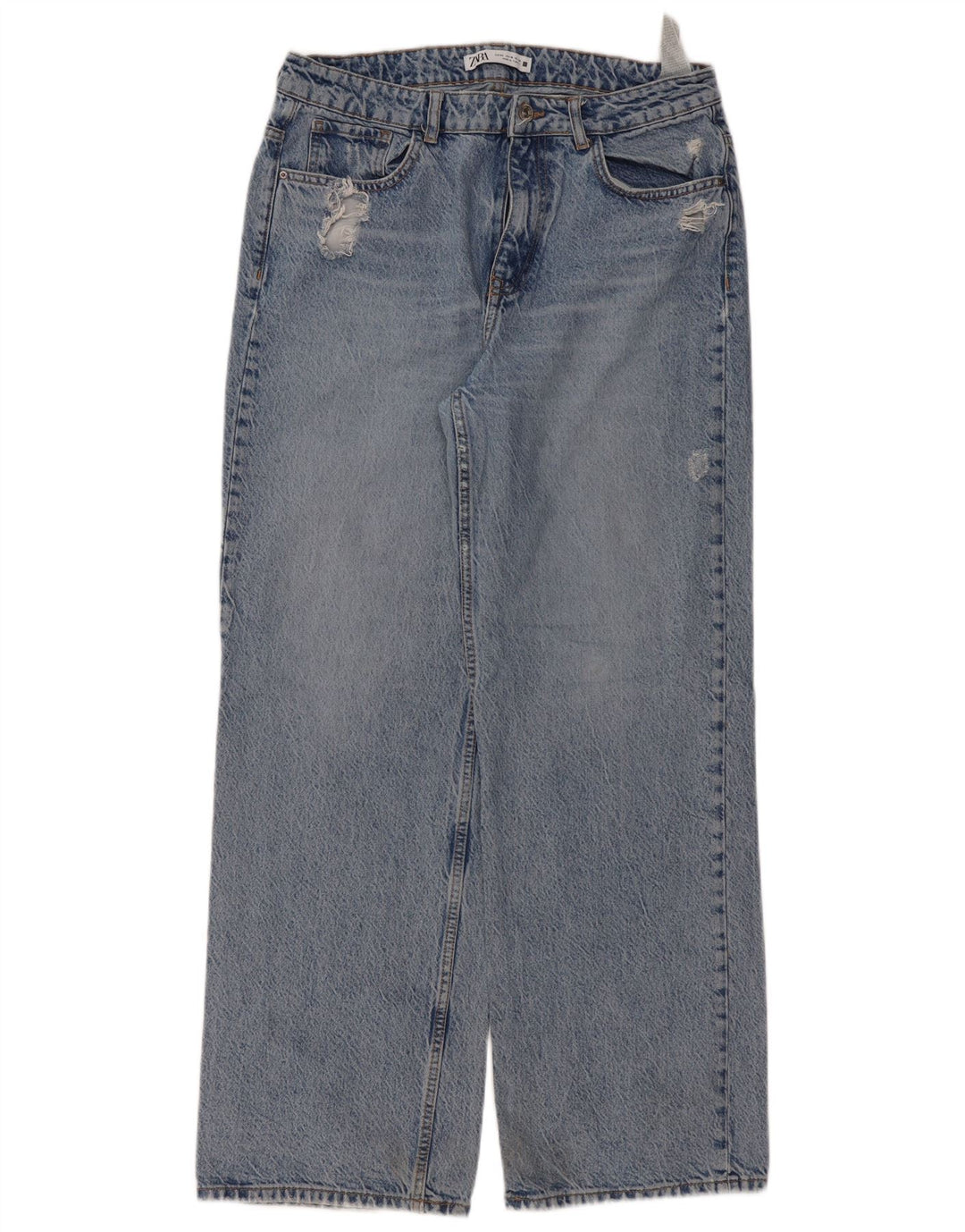 Zara Jeans Sueltos De Tiro Alto Desgastados para Mujer EU 42 Large W32 L31 Azul