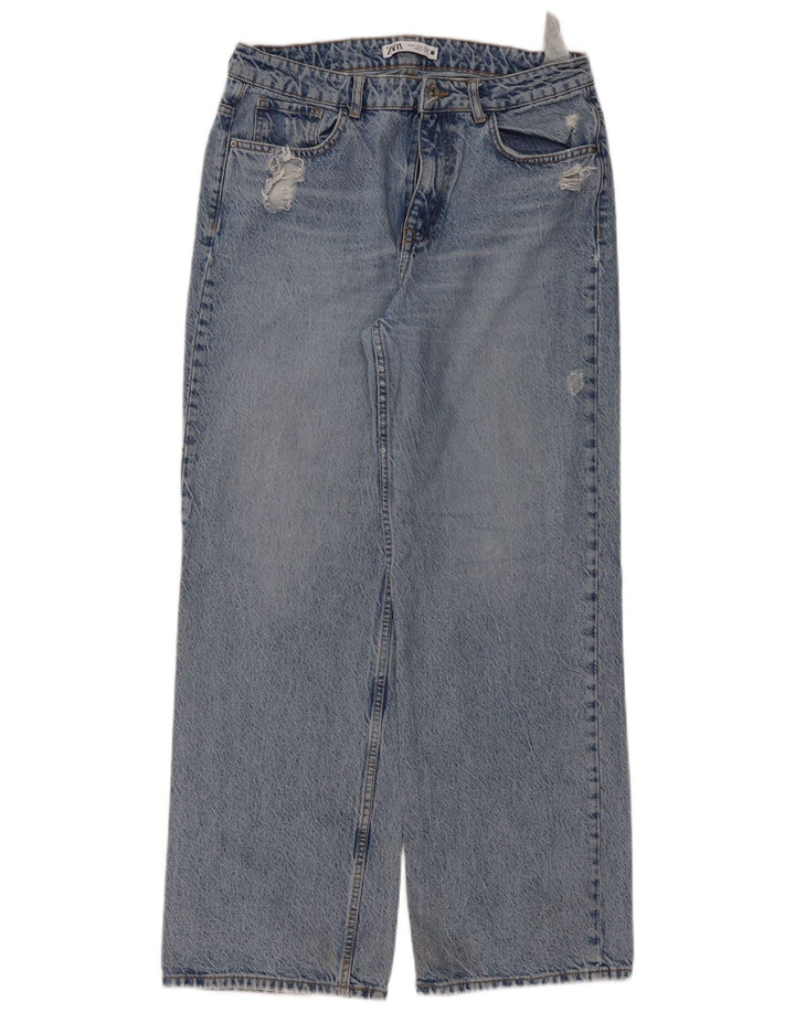 Zara Jeans Sueltos De Tiro Alto Desgastados para Mujer EU 42 Large W32 L31 Azul