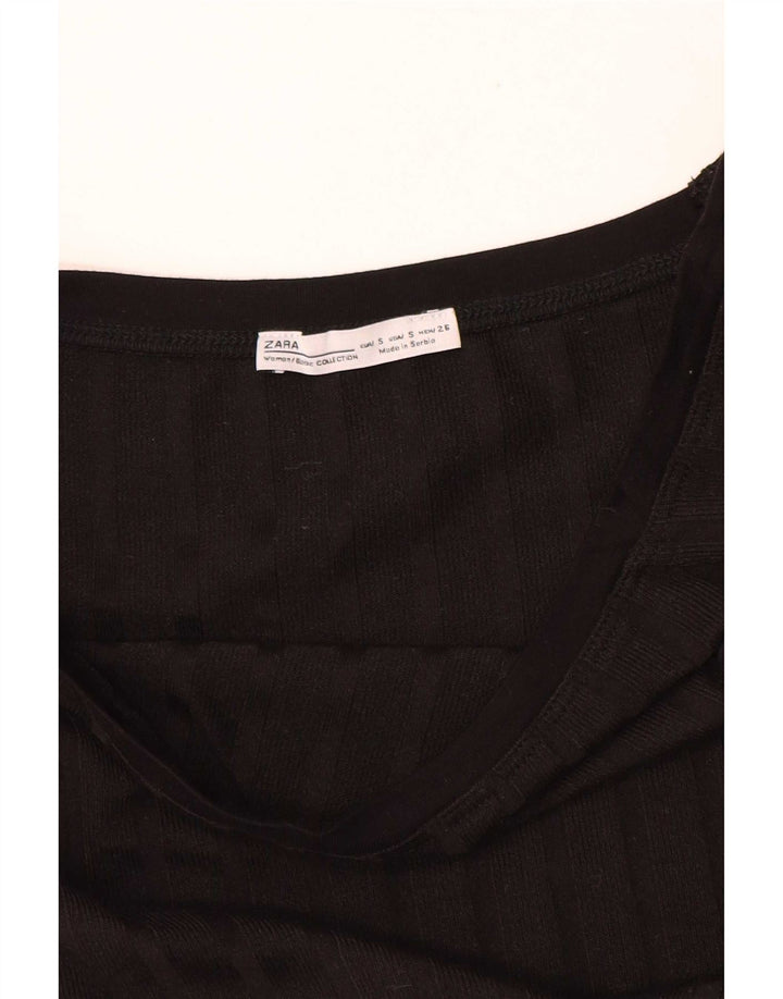 Zara Mujer Blusa Corta Top UK 8 Small Negro