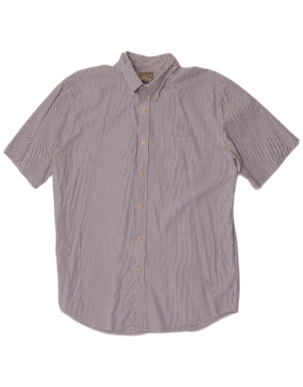 L.L.Bean Camisa de manga corta para hombre de algodón a rayas azul medio