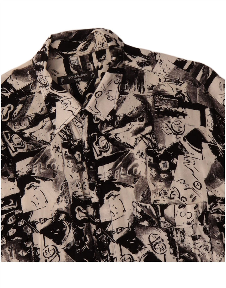 VINTAGE Hombres Patrón Abstracto Camisa Tamaño 41 Grande Negro