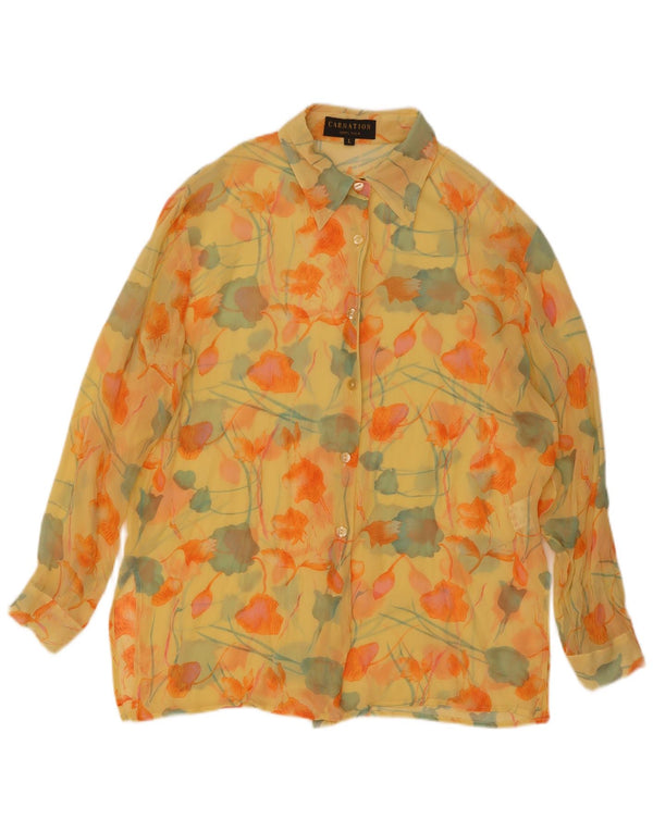 Vintage mujer camisa blusa Reino Unido 16 seda floral amarilla grande