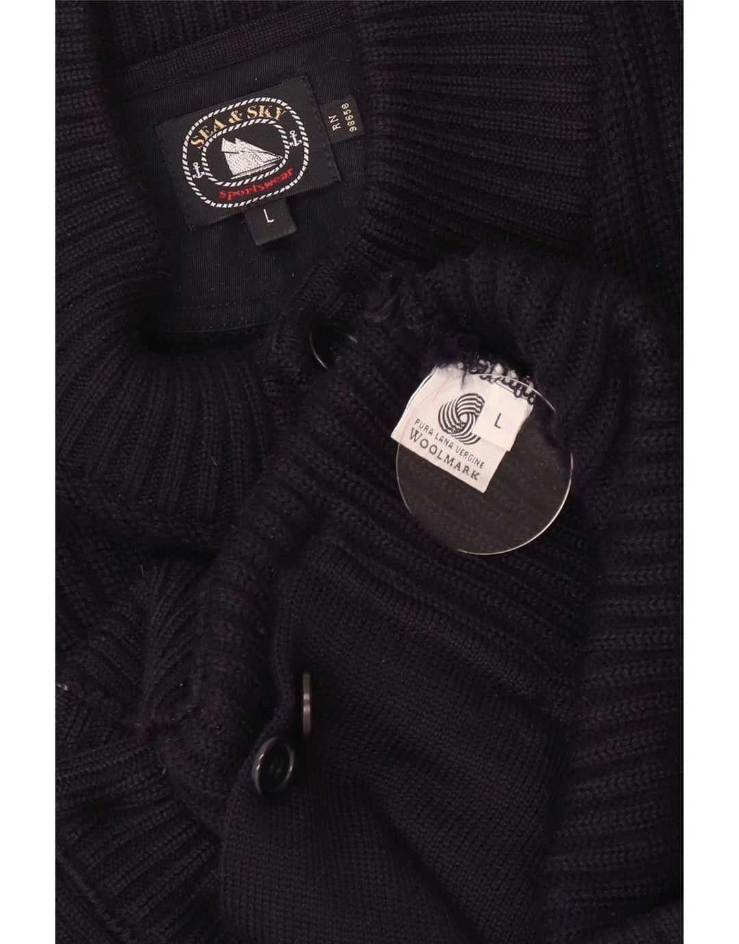 Sea & Sky - Cárdigan para hombre de lana azul marino grande