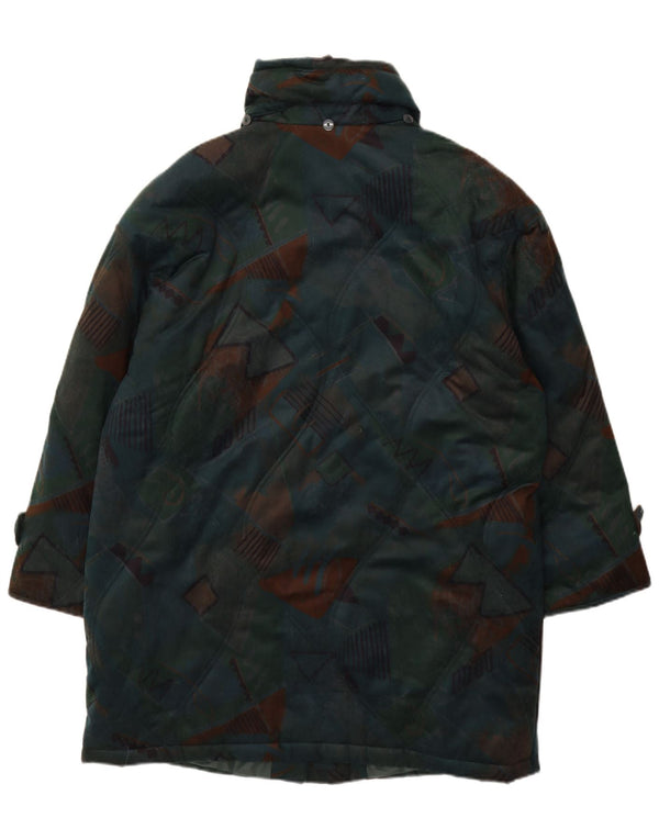 VINTAGE Abrigo acolchado de ajuste suelto para mujer Reino Unido 18 XL Poliéster geométrico verde