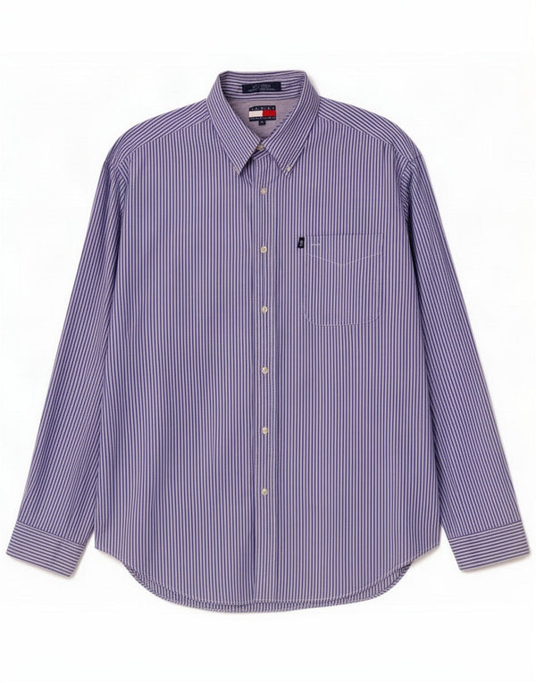 Tommy Hilfiger Mens Shirt XL Blue Striped Cotton