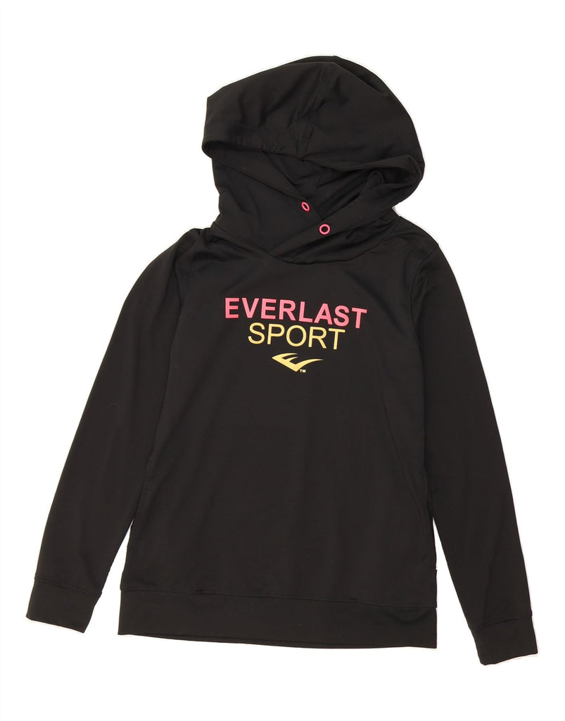 EVERLAST Womens Graphic Hoodie Jumper UK 10 Small Black Polyester Vintage Everlast and Second-Hand Everlast from Messina Hembry 