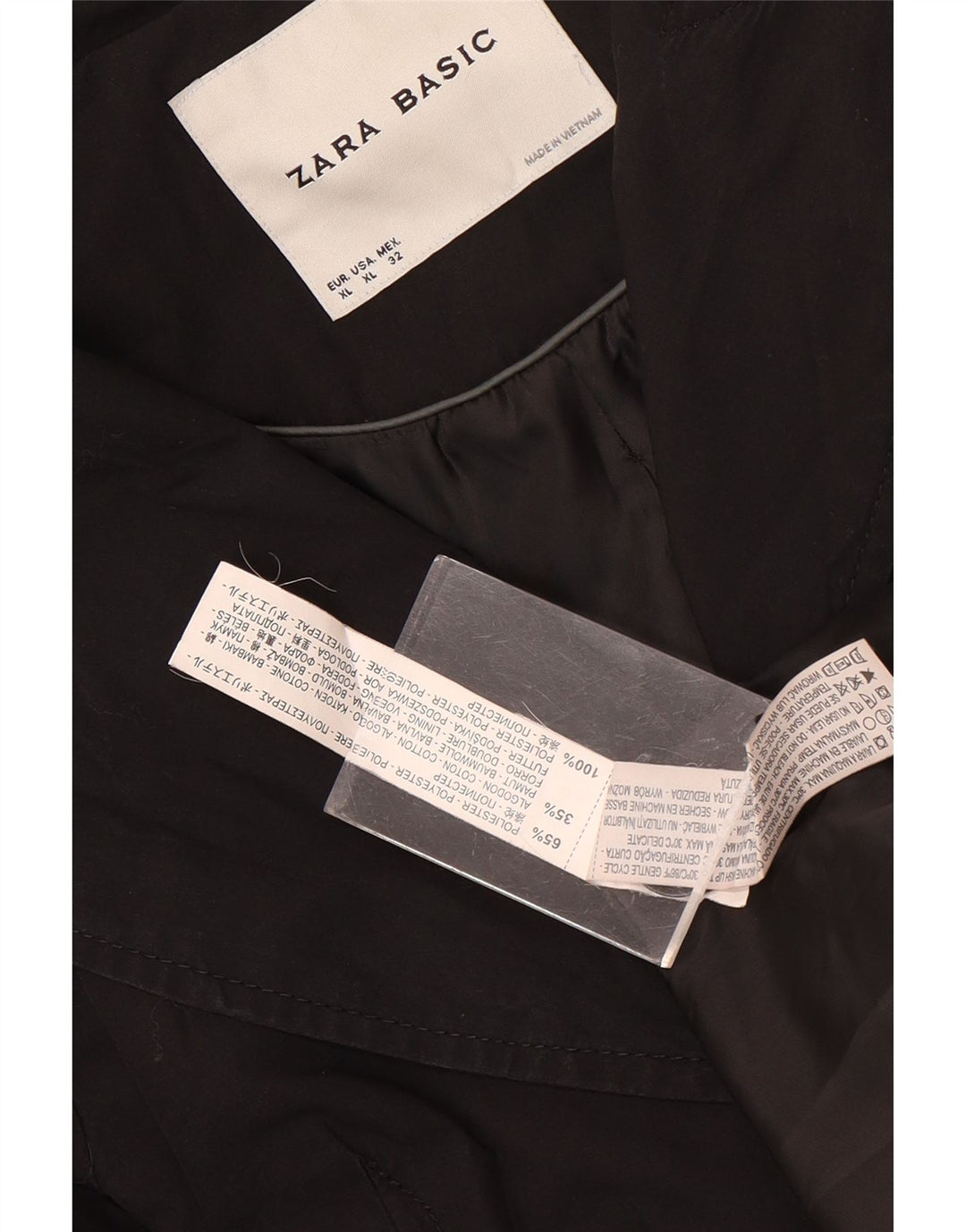 Zara Mujer Gabardina ES 40 XL Poliéster Negro
