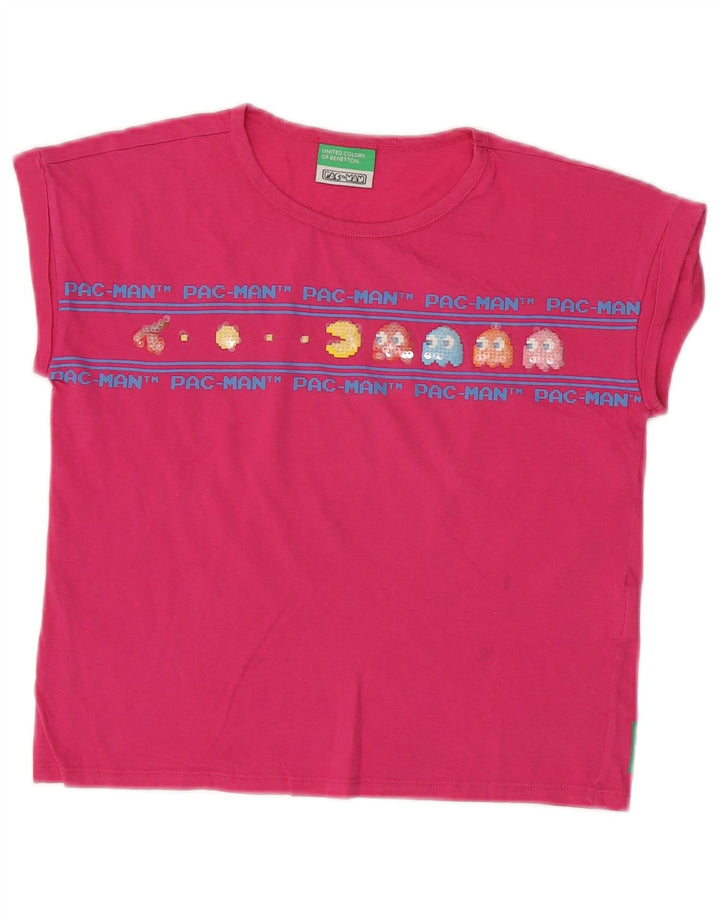 BENETTON Camiseta corta con gráfico Pac-Man para niñas 8-9 años Grande Rosa