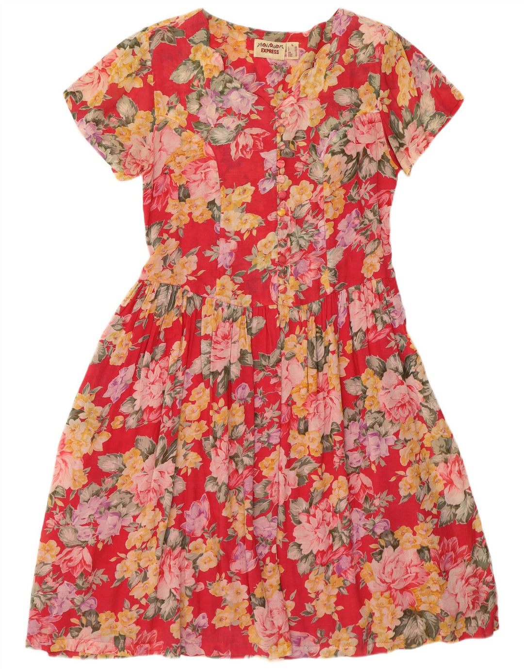 EXPRESS Vestido camisero de manga corta para mujer UK 44 Viscosa floral roja grande