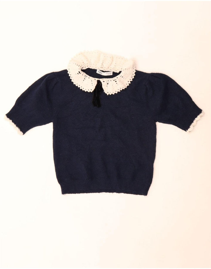Zara Top corto de punto para mujer UK 42 Poliéster azul marino mediano