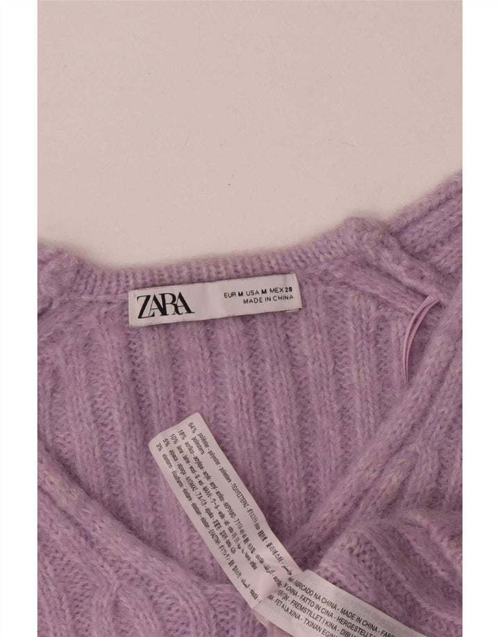 Zara Jersey corto con cuello en V para mujer UK 44 Poliéster morado medio