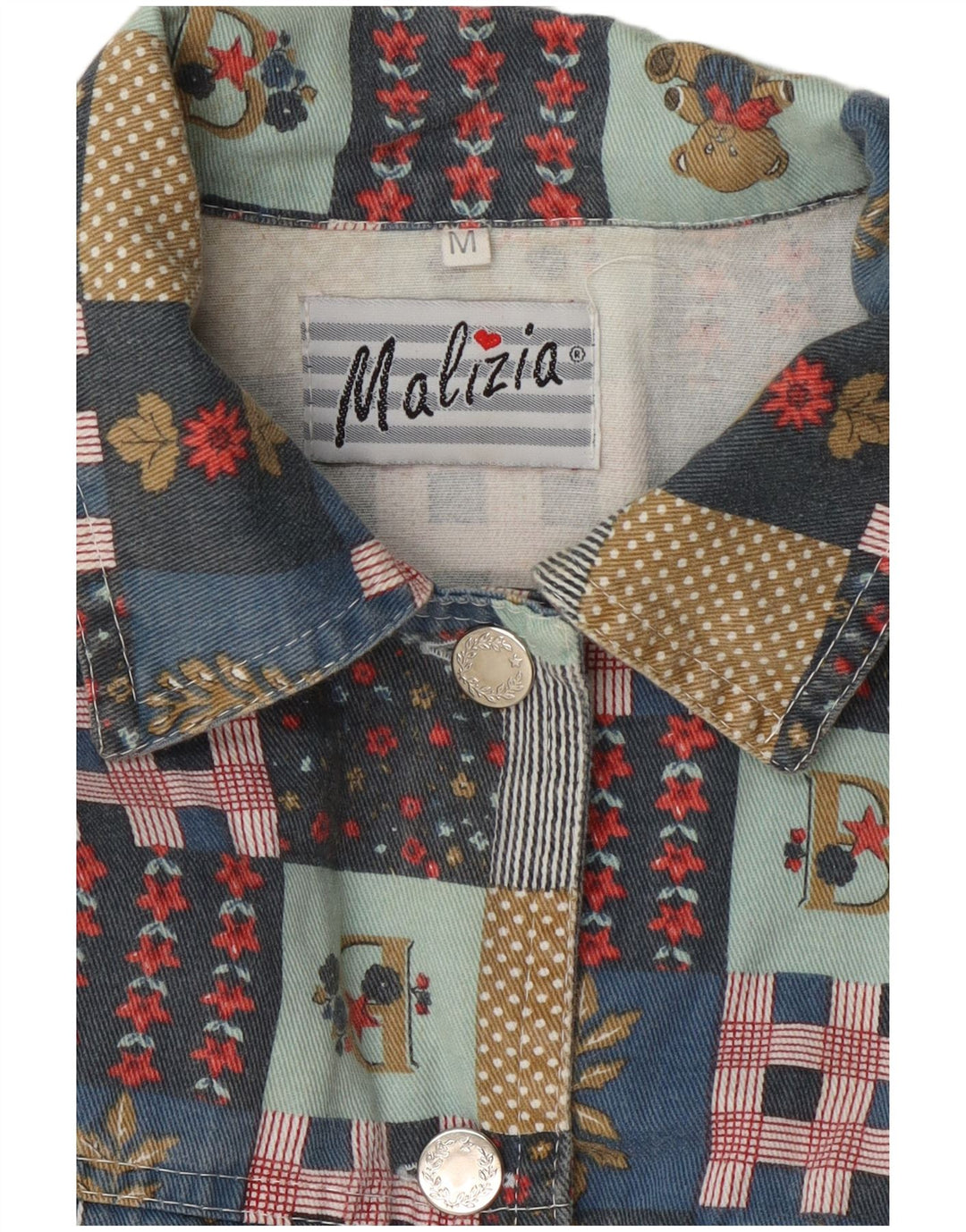 Vintage mujer crop bomber chaqueta Reino Unido 14 patchwork multicolor medio