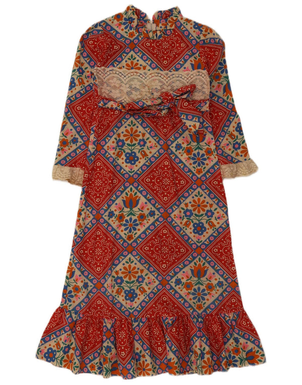 Vintage mujer 3/4 manga Maxi vestido Reino Unido 4 XS multicolor floral