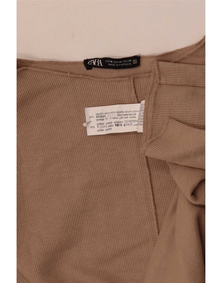 Zara Mujer Top Manga Larga UK 44 Algodón Gris Medio