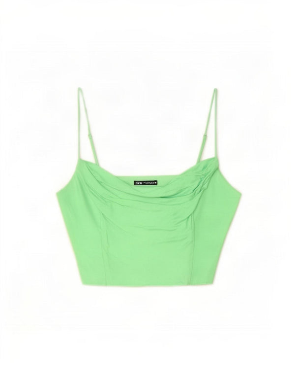 Zara Mujer Crop Cami Top UK 42 Viscosa Verde Medio