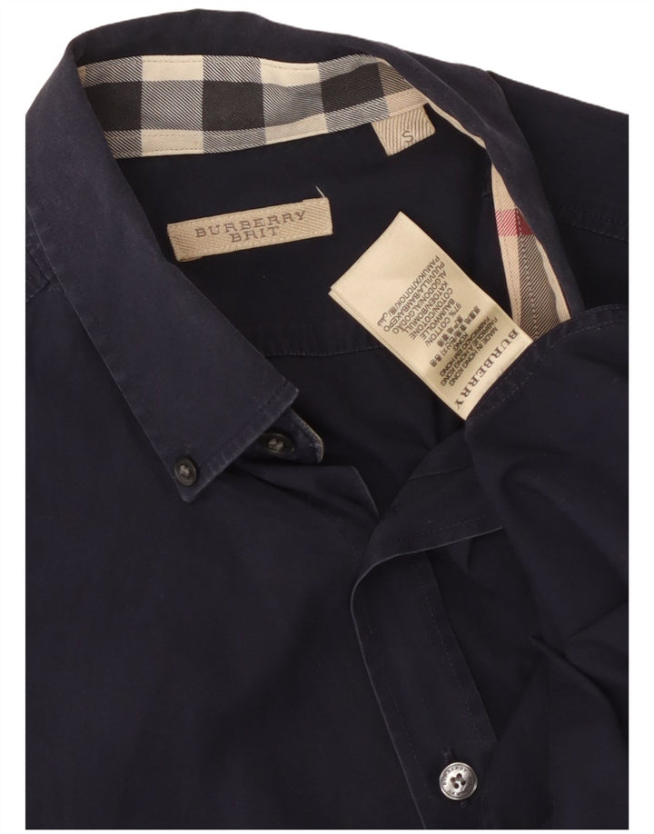 BURBERRY Camisa BRIT para hombre pequeña de algodón azul marino