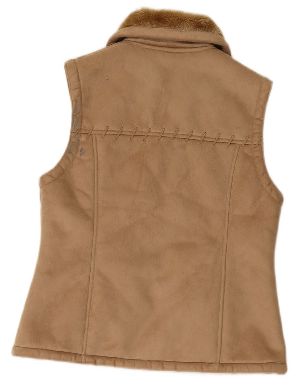 Vintage mujeres Sherpa Gilet Reino Unido 12 Medio Beige