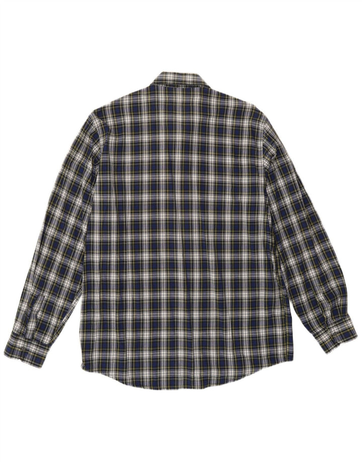 CROWN Camisa de franela para hombre Talla 42 Algodón a cuadros azul marino grande