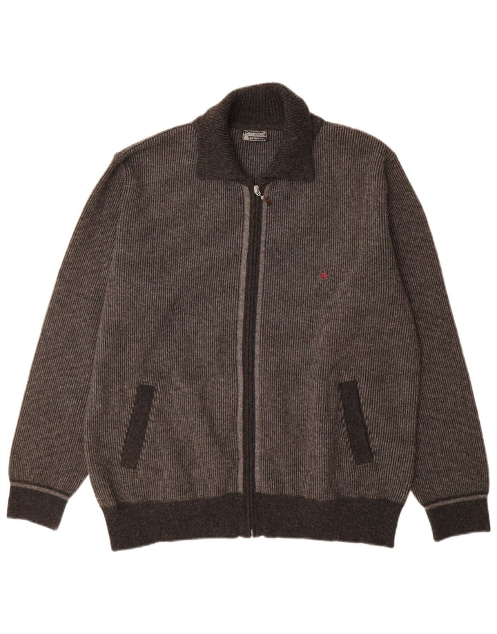 Vintage hombre cardigan suéter grande gris colorblock