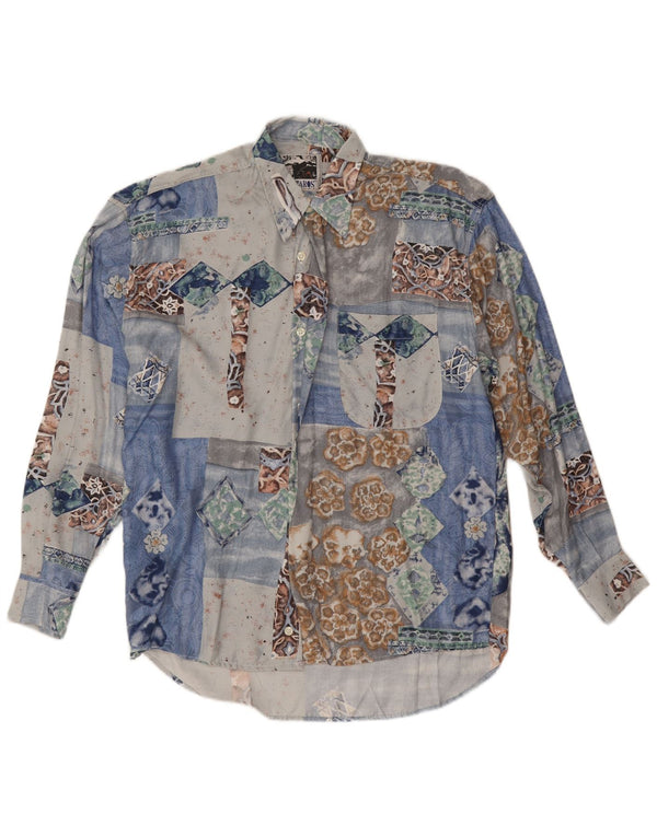 Kantaros Mens Shirt Small Blue Patchwork Viscose