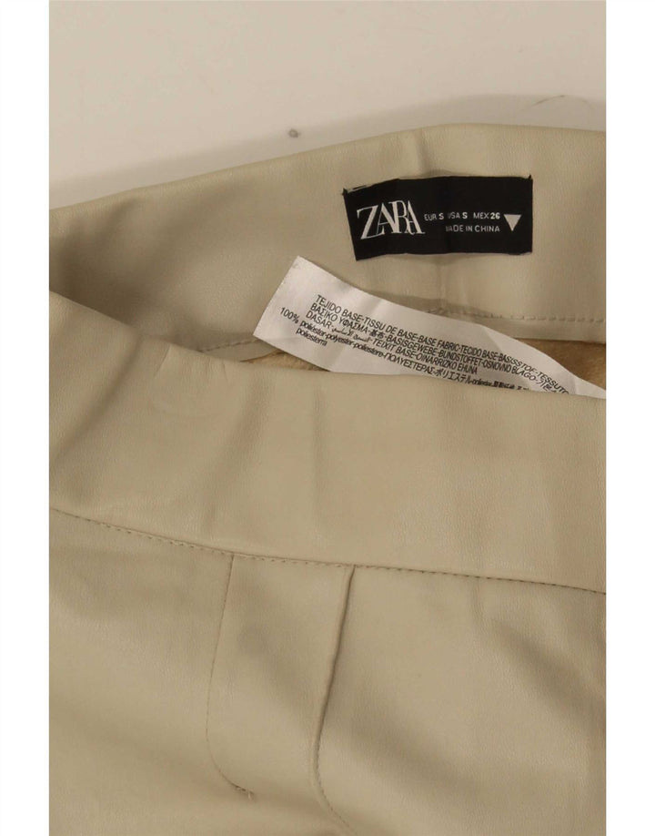 Zara Mujer Pantalón Casual Recto Small W26 L26 Poliéster Beige