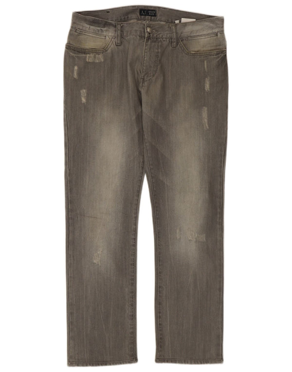 Armani Jeans rectos desgastados para hombre W32 L29 Algodón gris
